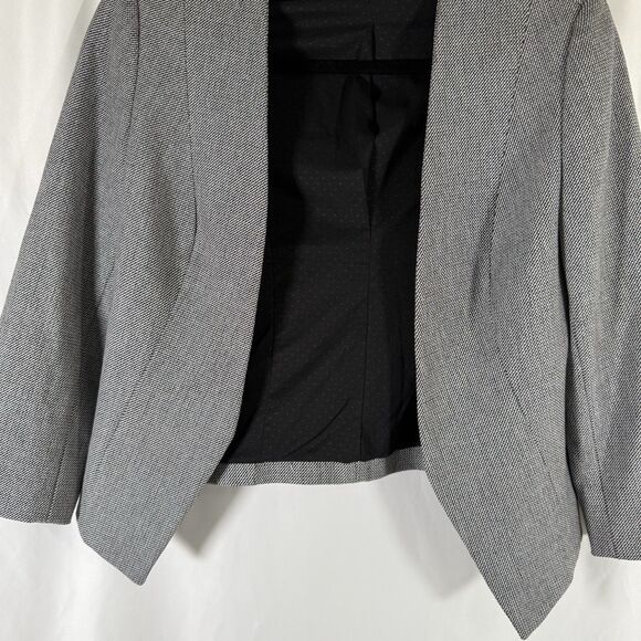 Express Blazer Women's 2 Black White Open Front Stretch Lined Structured 3/4 Slv - Picture 6 of 9